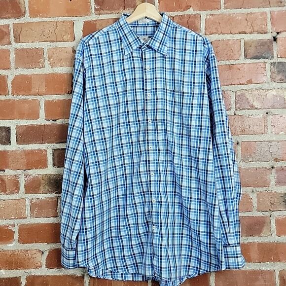 Peter Millar Hidden Button-Down Long-Sleeve Blue Plaid Dress Shirt XL - Picture 2 of 15
